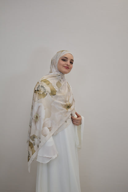 Satin Scarf Grün/Beige