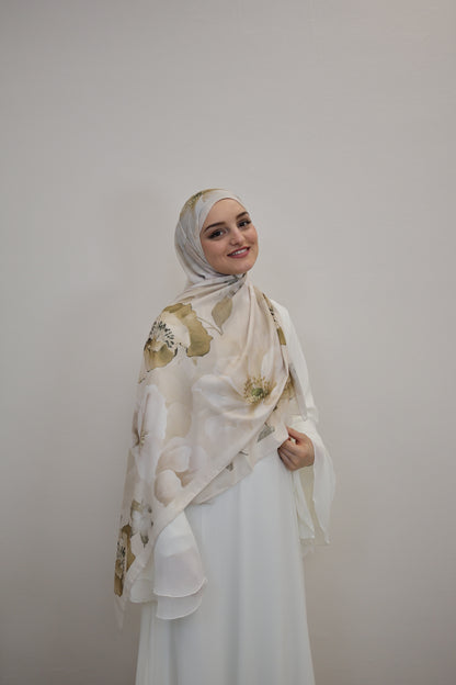 Satin Scarf Grün/Beige