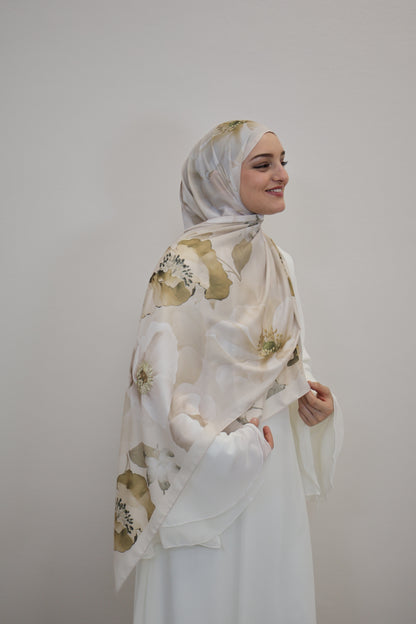 Satin Scarf Grün/Beige