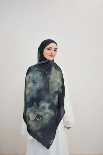 Satin Scarf Grün/Schwarz