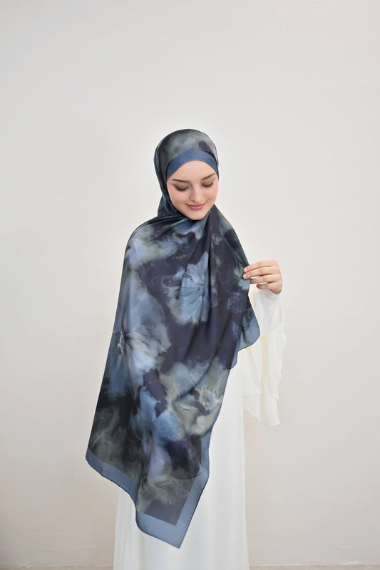 Satin Scarf Blau/Grau