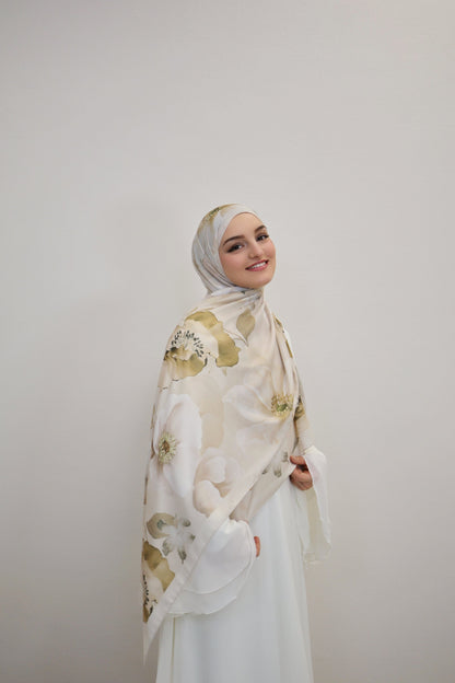 Satin Scarf Grün/Beige