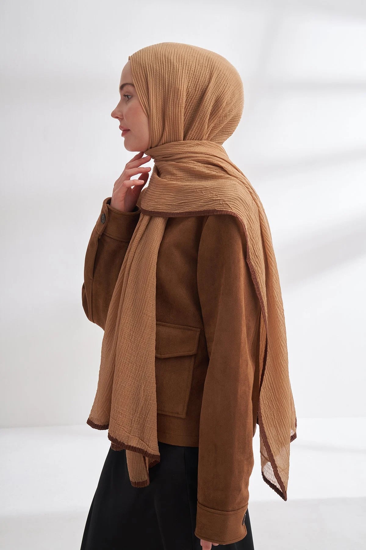 Musselin Randstreifen Vizon (Braun)